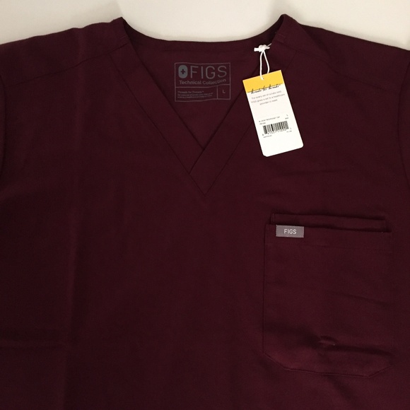 NWT FIGS LEON 2 Pocket Burgundy Scrubs Shirt Top - Picture 5 of 8